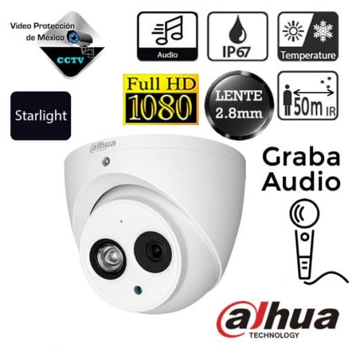 Cámara Domo HDCVI 1080p STARLIGHT 2.8mm AUDIO