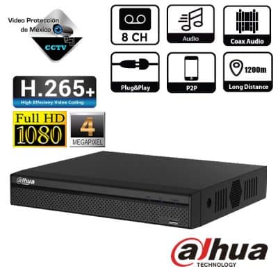 DVR 8 Canales 1080p H265+ 4 canales IP 6MP IVS Audio bidireccional