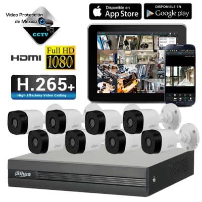 KIT 8 Camaras 1080p DVR y disco duro 2TB