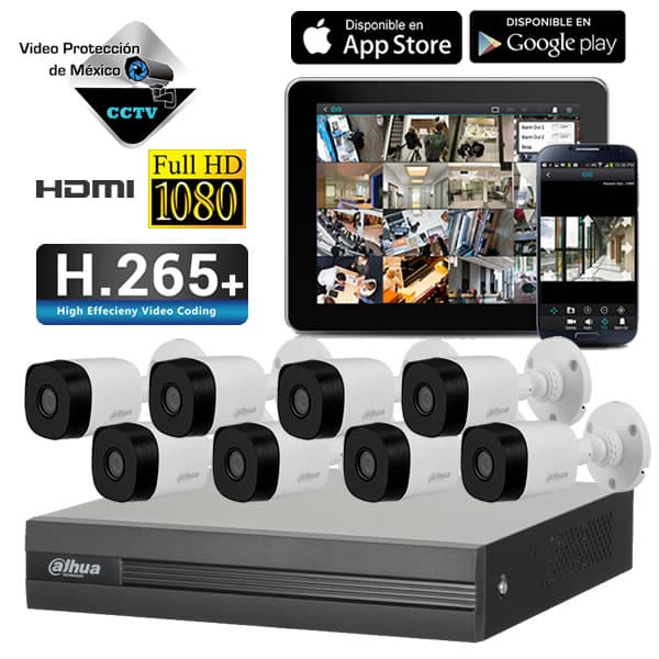 Kit 8 Cámaras 1080p DVR H265 + Disco Duro CCTV HD.