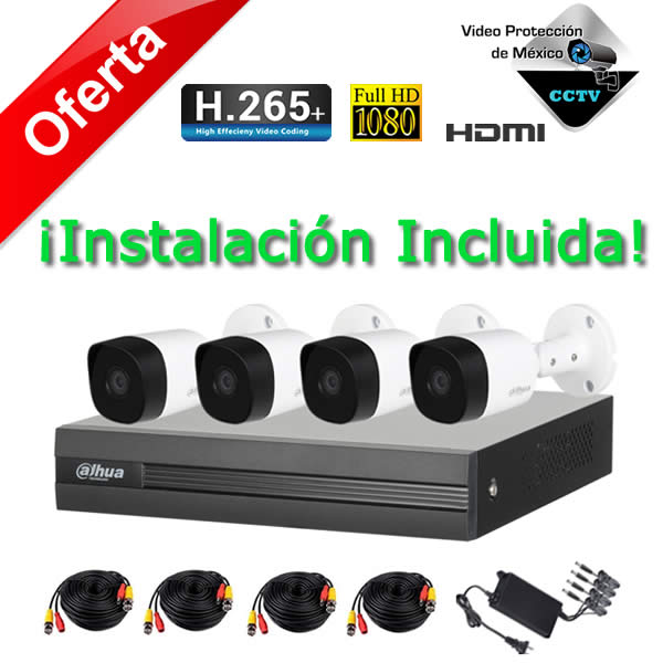 Kit Cctv 4 Camaras de seguridad video vigilancia Bullet Dahua 4k 8mpx Dvr 4  Canales 1tb disco duro