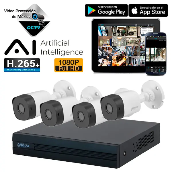 Paquete 4 camaras 2mp IA Paquete 4 camaras 1080p 2mp con Inteligencia Artificialrtificail