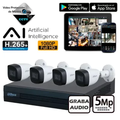 Paquete de 4 cámaras 5mp audio IA